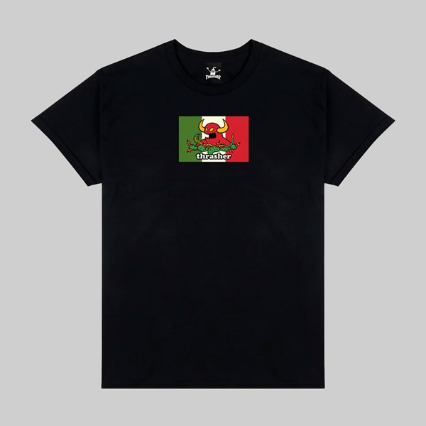 THRASHER X TOY MACHINE HECHO TEE BLACK 