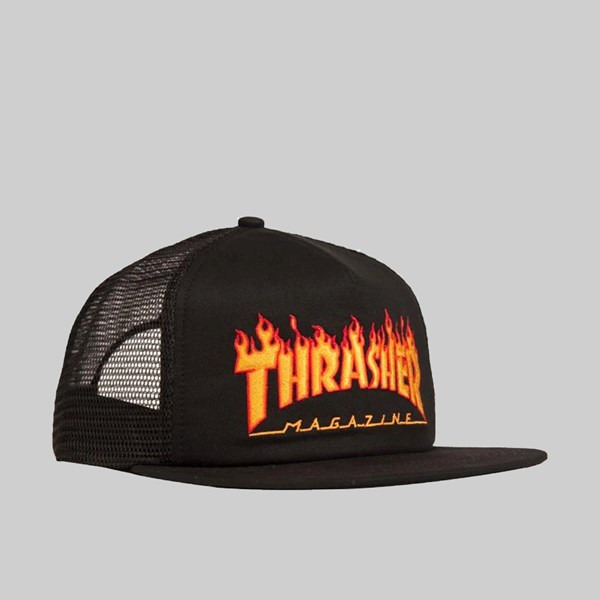 THRASHER FLAME TRUCKER HAT BLACK 